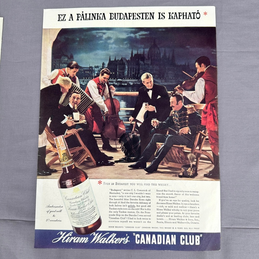 1937 Canadian Club Whisky Budapest Hungary Hiram Walker Vtg Print Ad Bar Decor